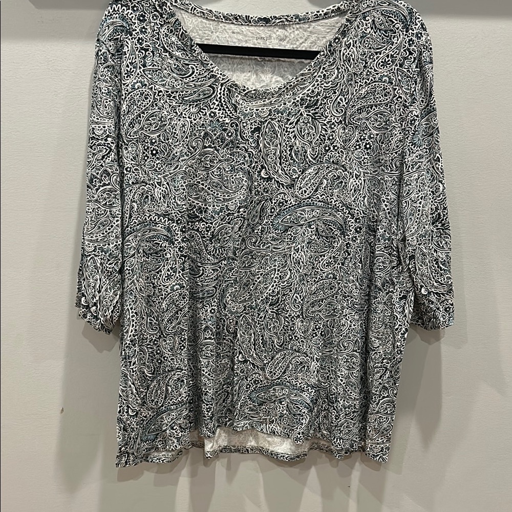 Pure Jill Paisley Print Women's Top - Blues, greens and white